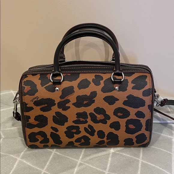 Coach Tan and Black Leopard Print handbag. - Picture 2 of 4